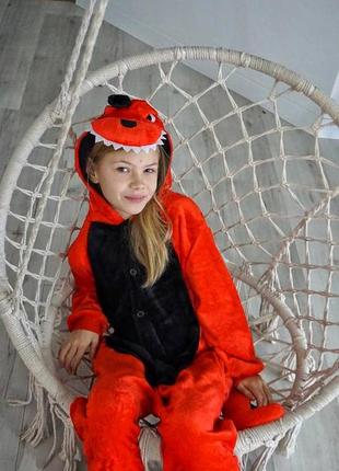 Детский кигуруми дракон, пижама красный дракон для детей5 фото