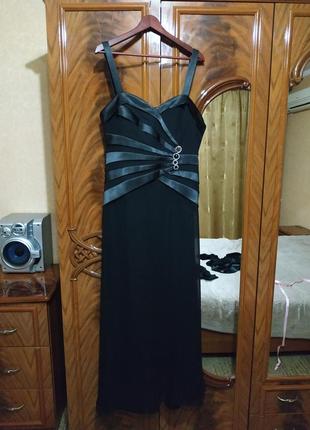 Вечернее черное длинное платье с болером и платком5 фото