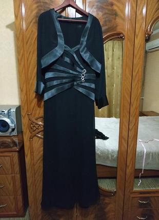 Вечернее черное длинное платье с болером и платком1 фото
