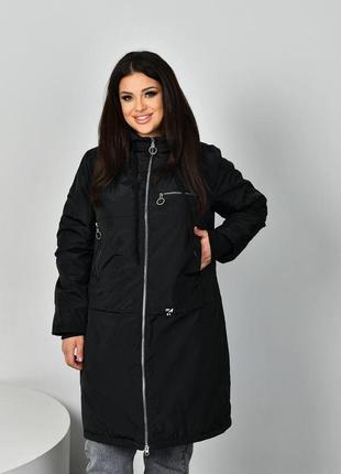 Женское весеннее пальто на молнии из плащевки канада с капюшоном размеры 48-584 фото