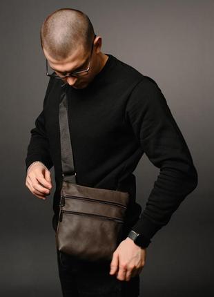 Чоловіча шкіряна сумка-мессенджер, сумка з натуральної шкіри, мужская кожаная сумка-мессенджер6 фото