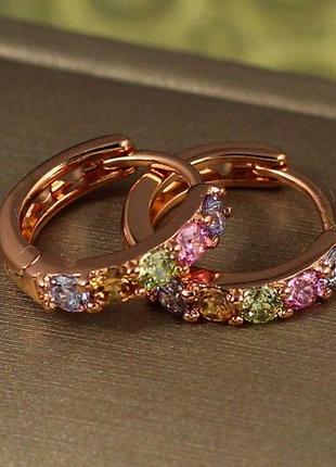 Серьги xuping jewelry колечки с разноцветными камнями 1.3 см золотистые1 фото