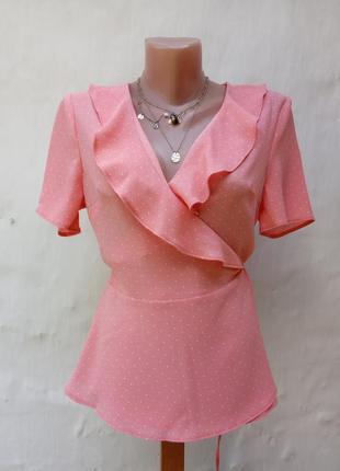 Обалденная персиковая 🍑 блуза в горошек на запах с завязкой dorothy perkins.