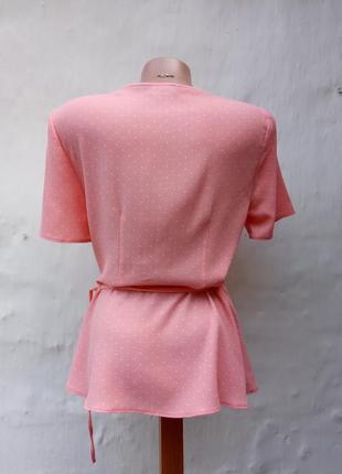 Обалденная персикова 🍑 блуза в горошок на запах з зав'язкою dorothy perkins.6 фото
