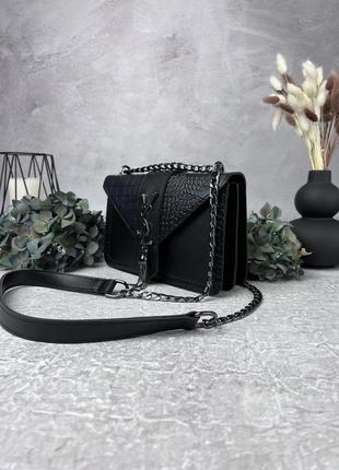 Женская кожаная сумка yves saint laurent черная сумочка на цепочке ysl reptile в подарочной упаковке3 фото