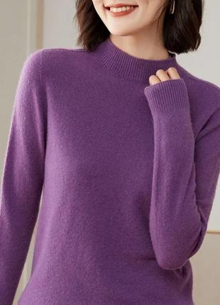Кашемировый джемпер cashmere 100 % кашемир свитер кофта водолазка гольф с горловиной фиолетовый лиловый сливовый прямой9 фото