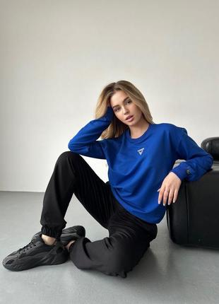 Свитшот женский не кашлатится двунитка хлопок xs/xs/s/m/l/xl/xxl-8xl электрик (синий)1 фото