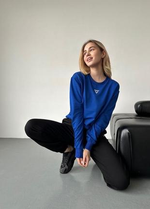 Свитшот женский не кашлатится двунитка хлопок xs/xs/s/m/l/xl/xxl-8xl электрик (синий)5 фото