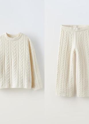 В наявності! вʼязаний, теплий костюм (кюлоти, брюки і светр, джемпер)zara, колекція 2024, розмір xs/s