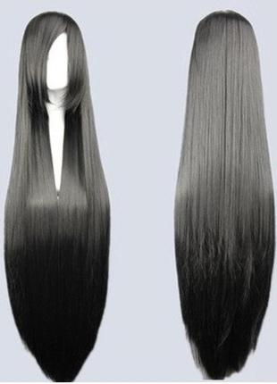 Перука чорна довга 100 см, перука з довгим волоссям1 фото