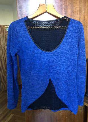 Синий свитер с красивой спиной велюровый4 фото