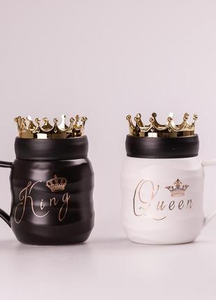 Набір кружок керамічних 450 мл queen&king з кришкою 2 штуки