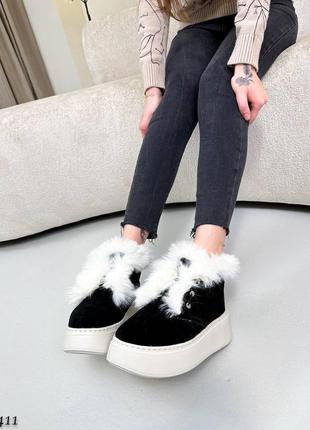Распродажа натуральные замшевые зимние черные лоферы - ботинки с мехом на высокой подошве 38р.3 фото
