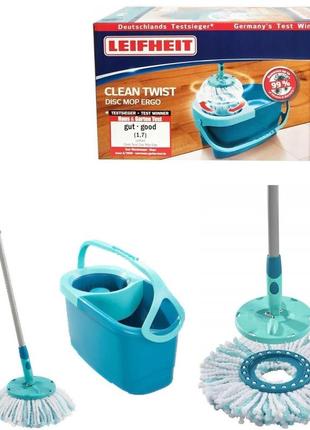 Набір для прибирання відро 6 літрів та кругла швабра leifheit "clean twist mop ergo" (52101)