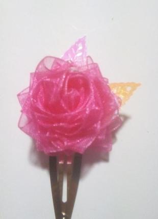Заколка "роза", розовая1 фото