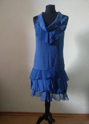 Платье тёмно-синее 100% натуральный шёлк, шифон2 фото