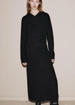 Длинное черное кашемировое платье zara
