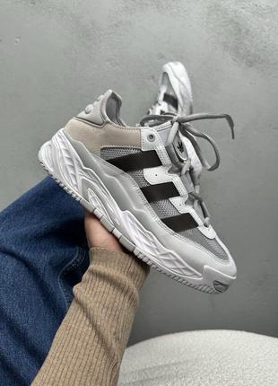 Кроссовки adidas niteball grey/white белые с серым женские / мужские8 фото