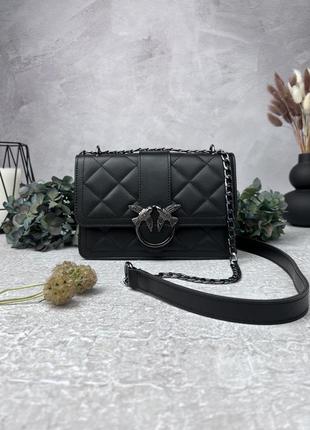 Сумка шкіряна жіноча pinko чорна жіноча сумочка на ланцюжку diamond у подарунковому пакованні