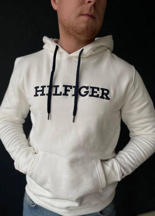 Худі чорного кольору tommy hilfiger для чоловіка на весну з капюшоном, толстовка чоловіча чорна з білим томмі хілфігер фліс