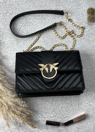 Сумка кожаная женская pinko черная женская сумочка на цепочке в подарочной упаковке7 фото