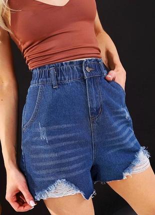 Стильные джинсовые женские шорты мом рваные женские шорты на резинке в поясе5 фото