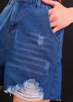 Стильные джинсовые женские шорты мом рваные женские шорты на резинке в поясе4 фото