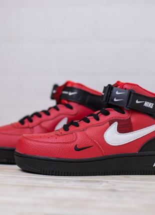 Распродажа! nike air force 1 mid кроссовки женские красные с черными наймами форс осенние весенние демисезонные демисезон кожа кожа кожа кожа кожаные на липучке10 фото