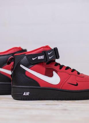 Распродажа! nike air force 1 mid кроссовки женские красные с черными наймами форс осенние весенние демисезонные демисезон кожа кожа кожа кожа кожаные на липучке8 фото