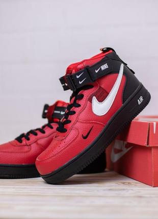 Распродажа! nike air force 1 mid кроссовки женские красные с черными наймами форс осенние весенние демисезонные демисезон кожа кожа кожа кожа кожаные на липучке6 фото