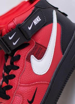 Розпродаж! nike air force 1 mid кросівки кеди жіночі червоні з чорним високі найк форс осінні весняні демісезонні демісезон шкіра шкіряні на липучці9 фото