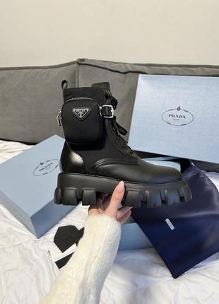 Ботинки женские prada boots premium zip pocket black1 фото