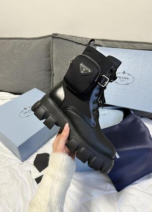 Ботинки женские prada boots premium zip pocket black2 фото