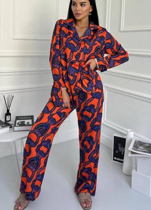 Костюм в стилі hermes сорочка брюки оранж рожевий