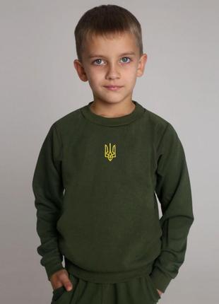 Джемпер дитячий підлітковий, кофта патріотична для хлопчика з вишивкою тризуб