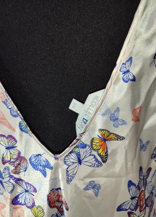 Стильная атласная ночная рубашка миди, принт бабочки,с кружевом5 фото