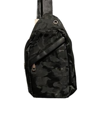Мужская сумка слинг через плечо/черная+хаки/1 фото