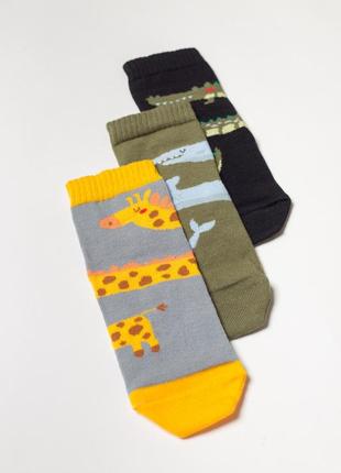 Набор носков (3 пары) "африка" серый/черный/хаки