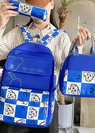 Жіночий рюкзак набор 3 в 1 комплект пенал сумка брелок значки дитячий набір