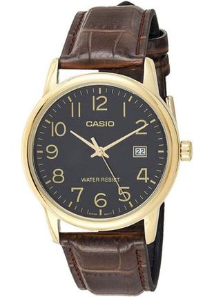 Чоловічий годинник casio classic mtp-v002gl-1budf, золотий зі шкіряним браслетом