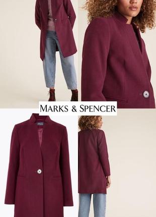 Стильное пальто бордовое красное пальто марсала от m&amp;s