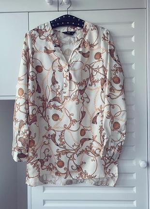 Летняя блуза в стиле versace туника 2020 белая с узором в виде нитей