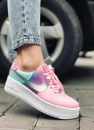 Шикарные женские кроссовки nike air force af1 пудровые розовые с бирюзовым