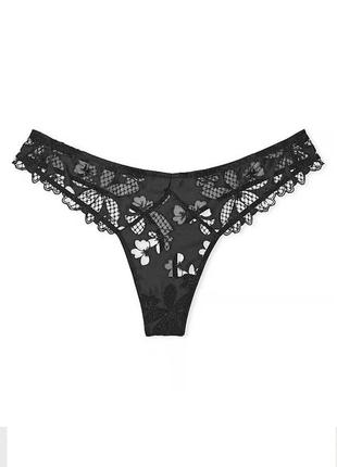 Трусики черные цветочные стринги оригинал victoria’s secret2 фото