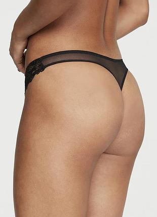 Трусики черные цветочные стринги оригинал victoria’s secret4 фото