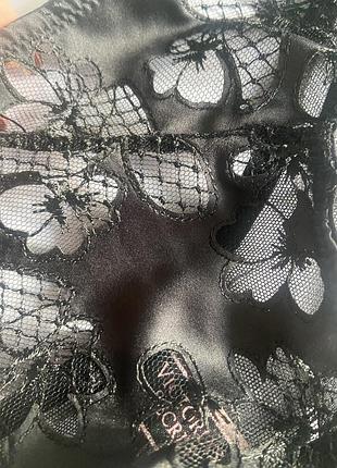 Трусики черные цветочные стринги оригинал victoria’s secret5 фото