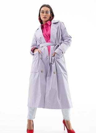 Жіночий тренч вільного крою лілово-сірого кольору