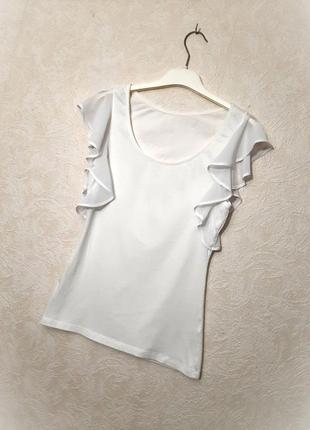 Красива біла кофточка блуза трикотаж, шовкові волани без рукавів жіноча літня