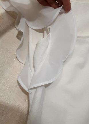 Красивая белая кофточка блуза трикотаж, шёлковые воланы без рукавов летняя женская6 фото