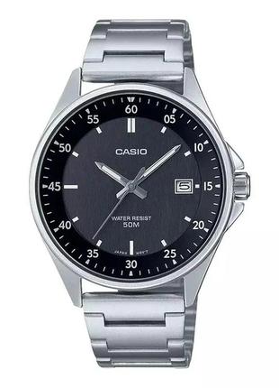 Чоловічий годинник casio mtp-e705d-1e, чорний зі срібним браслетом